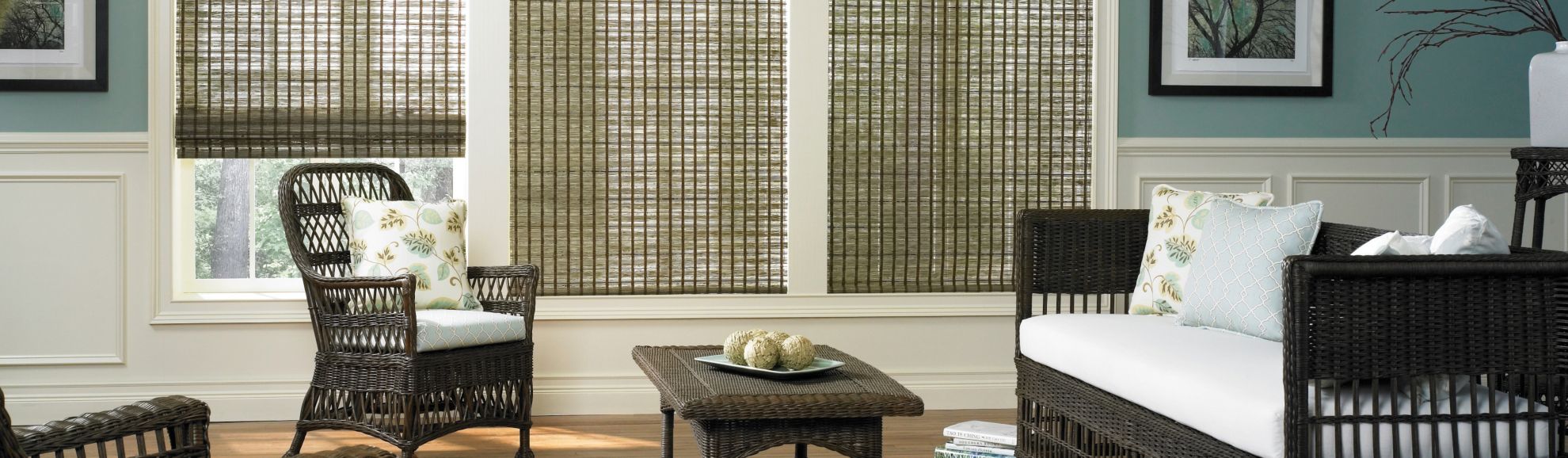 Stoneside Woven Wood Shades - Living Room