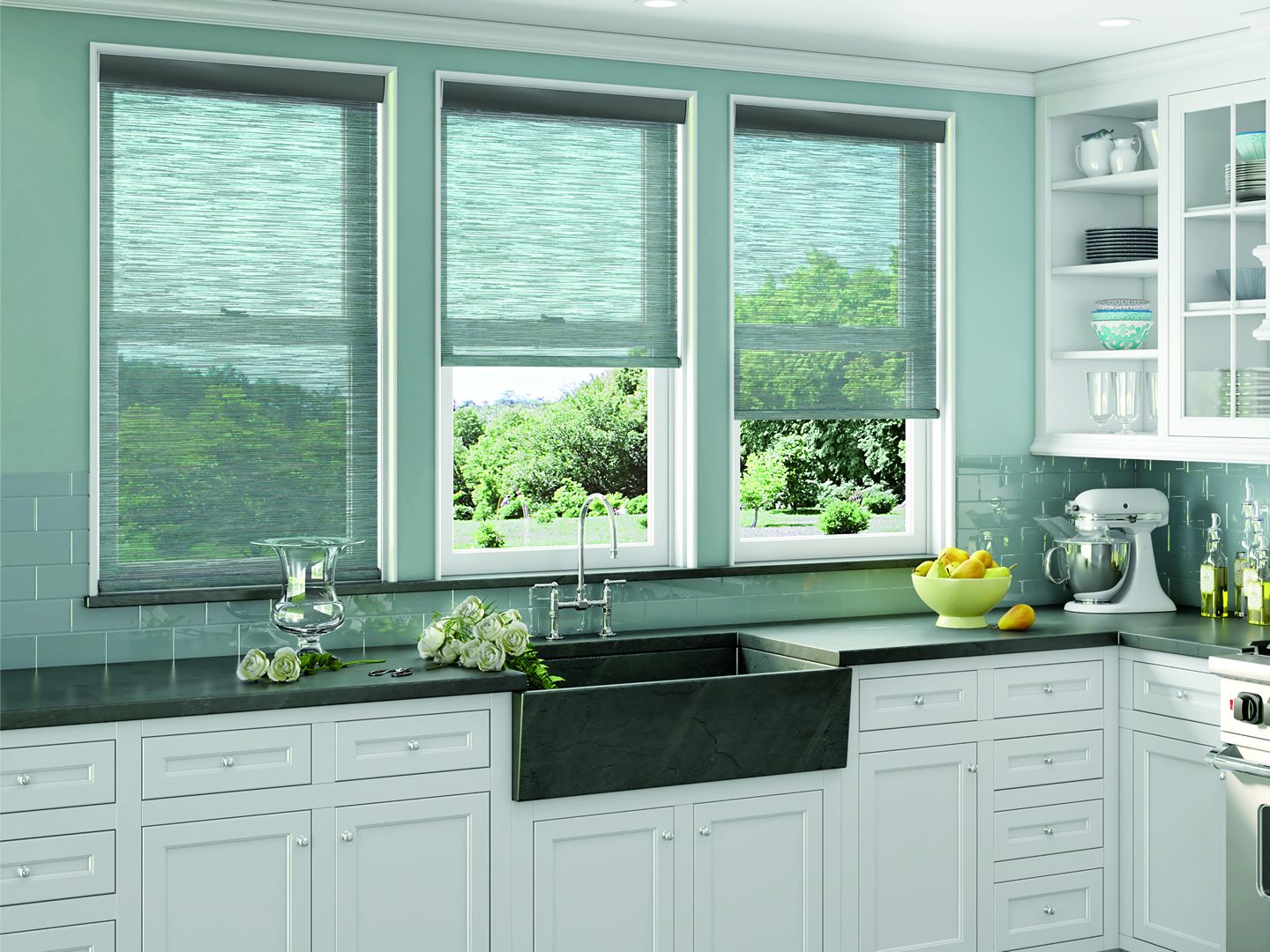 Solar Shades - Kitchen - Sheerweave 4100 10% Openness - Silver Sand