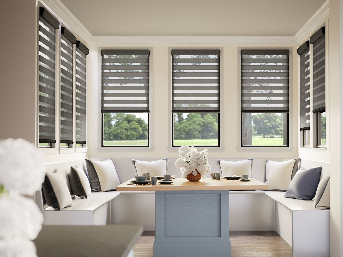 Zebra Shades - Motorized - Breakfast Nook